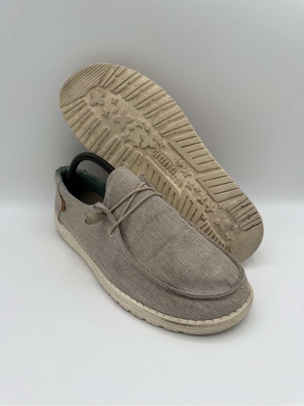 Women's Hey Dude Gray Wendy Chambray Beige Canvas Casual Slip-On Shoes Size‎ 12